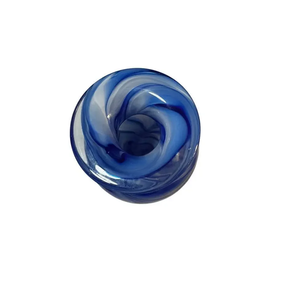 West Elm Handblown Swirl Glass Vase – Cobalt Blue & White – 6”